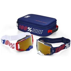 100-Masque Cross Pack 2 Armega Patriot Blanc/Marine Ecran Mirror True Gold